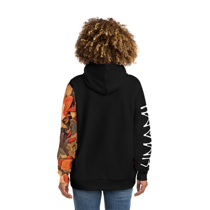 Black Umami Hoodie with Autumn Leaves Sleeve 