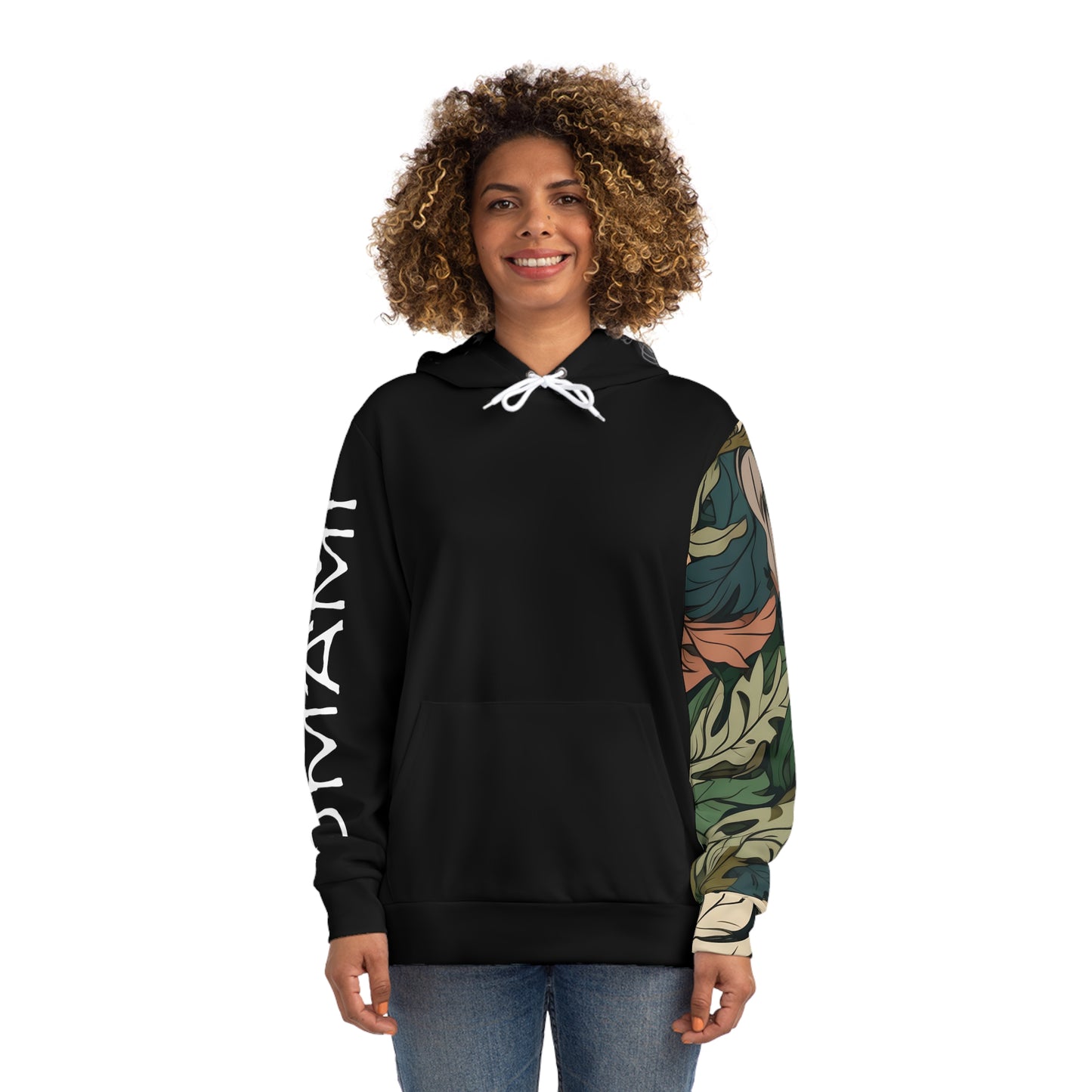 Black Umami Hoodie with Camo Leaf Sleeve 