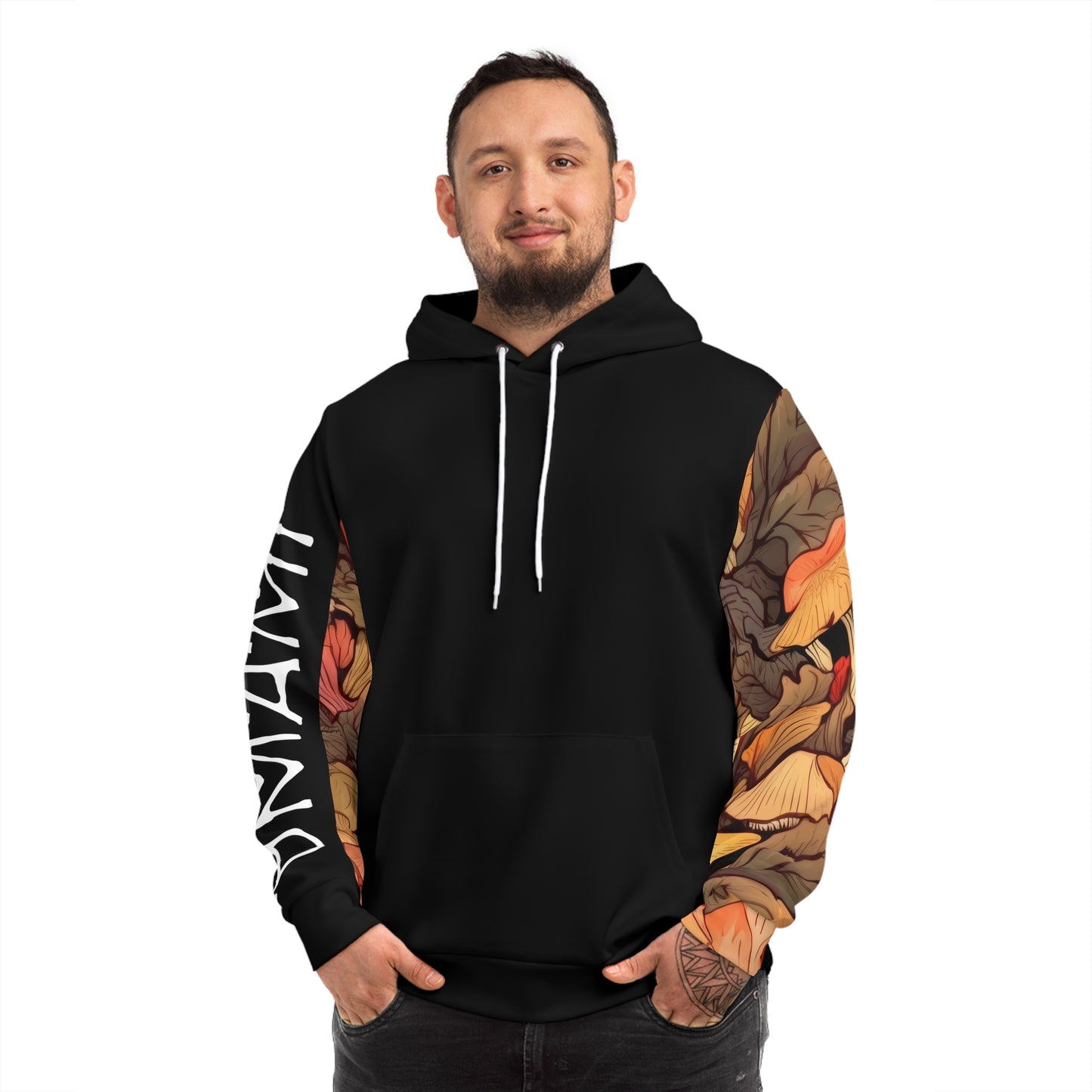 Black Umami Hoodie with Autumn Leaves Sleeve 