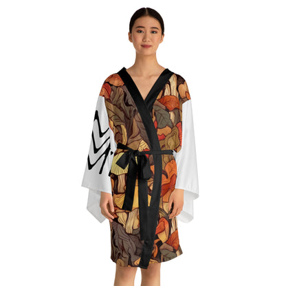 Kimono Style Dresses Autumn Leaves White 