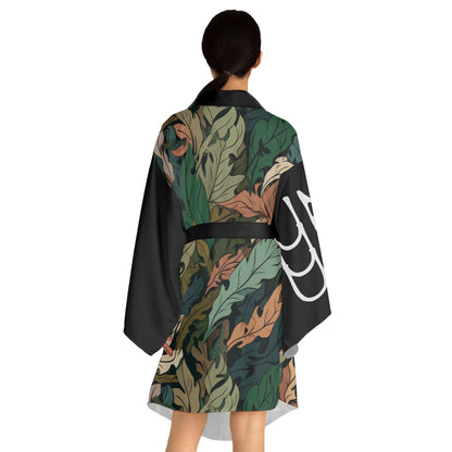 Robes de style kimono Feuilles Camo Noir