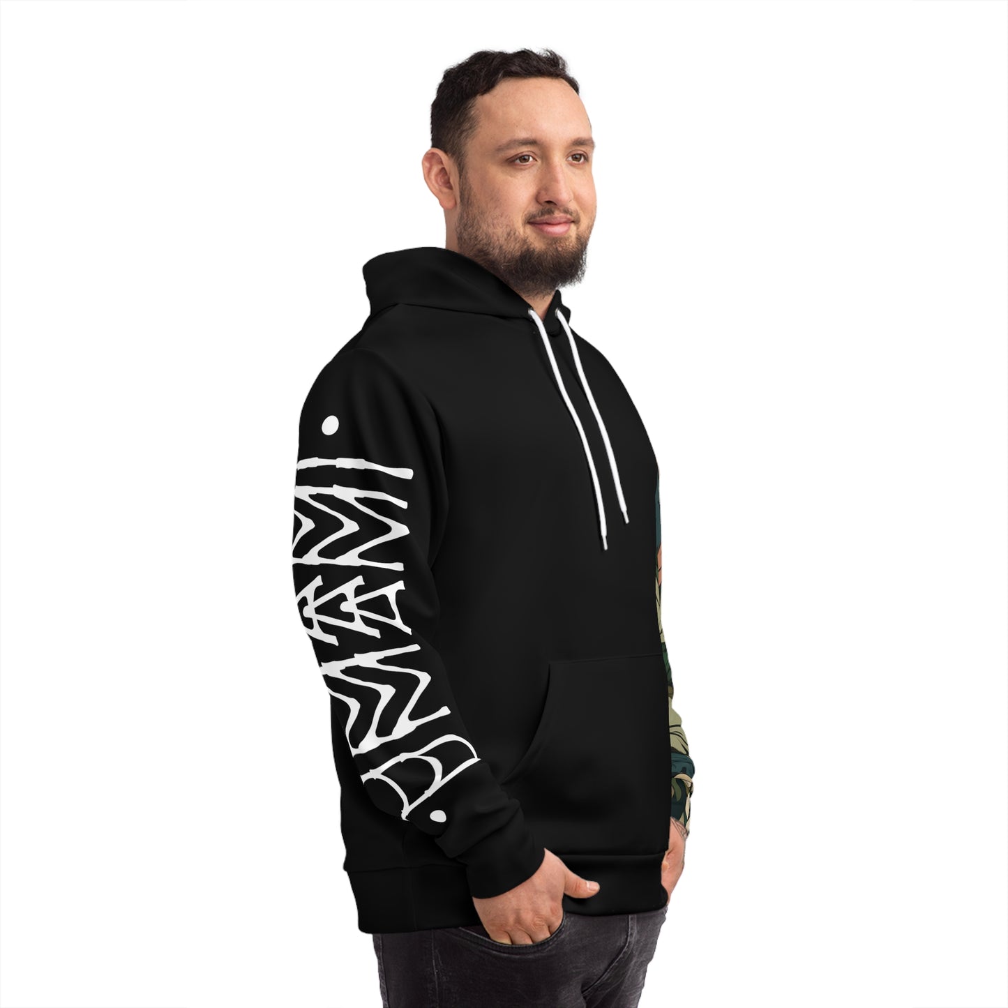 Black Umami Hoodie with Camo Leaf Sleeve 