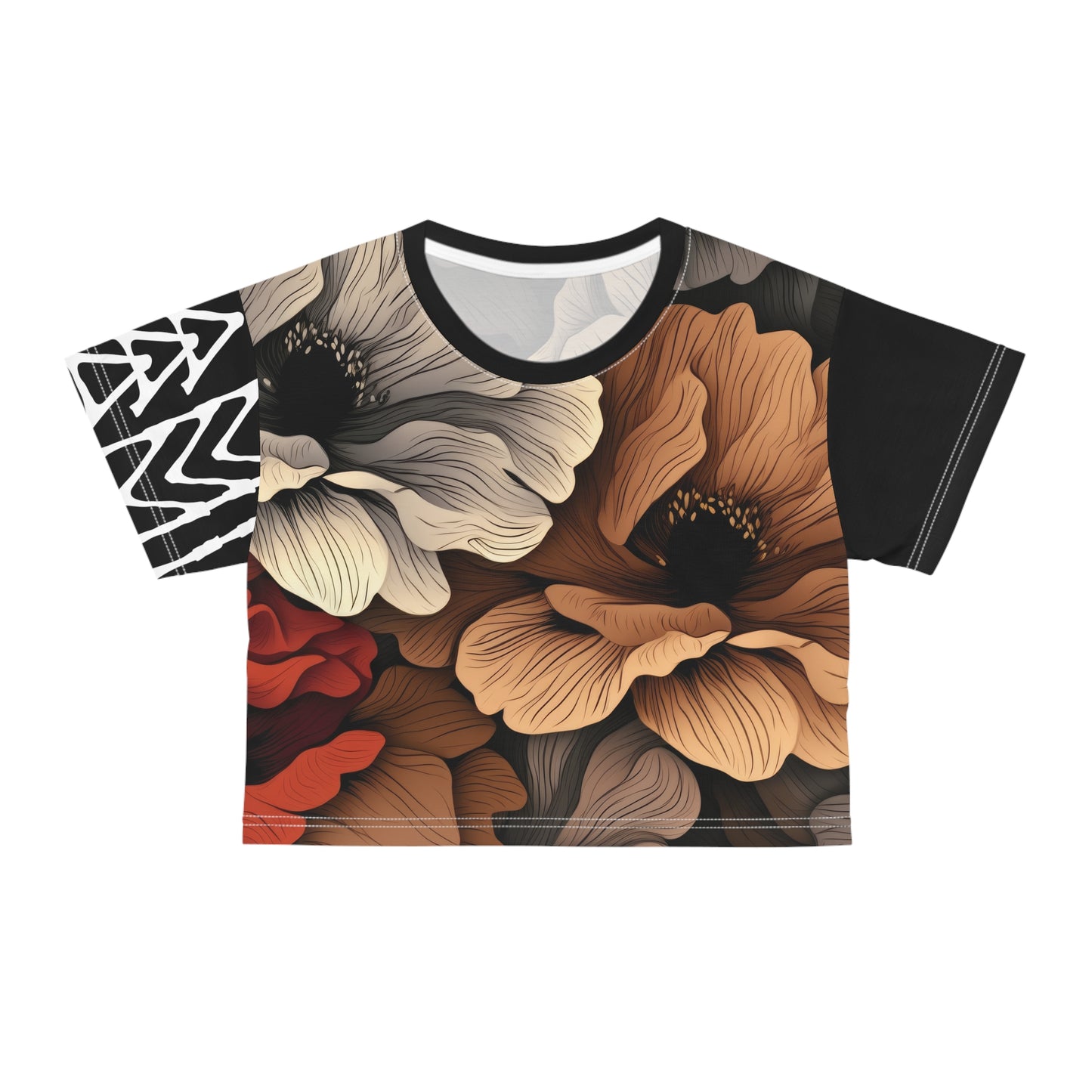 Crop Tee Flowers Black 