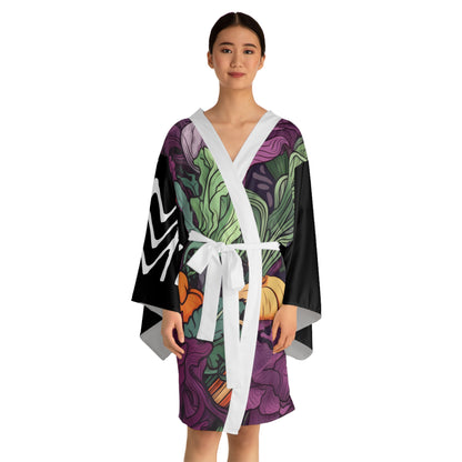 Kimono style dresses Vegetables Black 