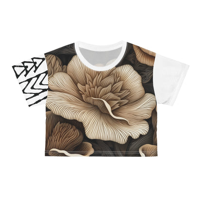 Crop Tee Flowers Mushrooms White 