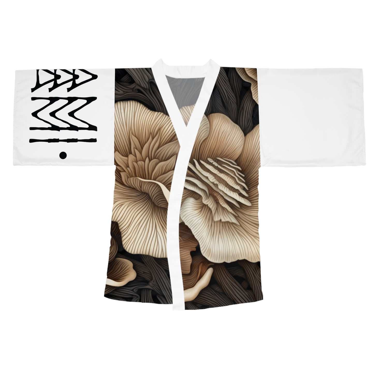 Kimono Style Dresses Flowers Mushrooms White 