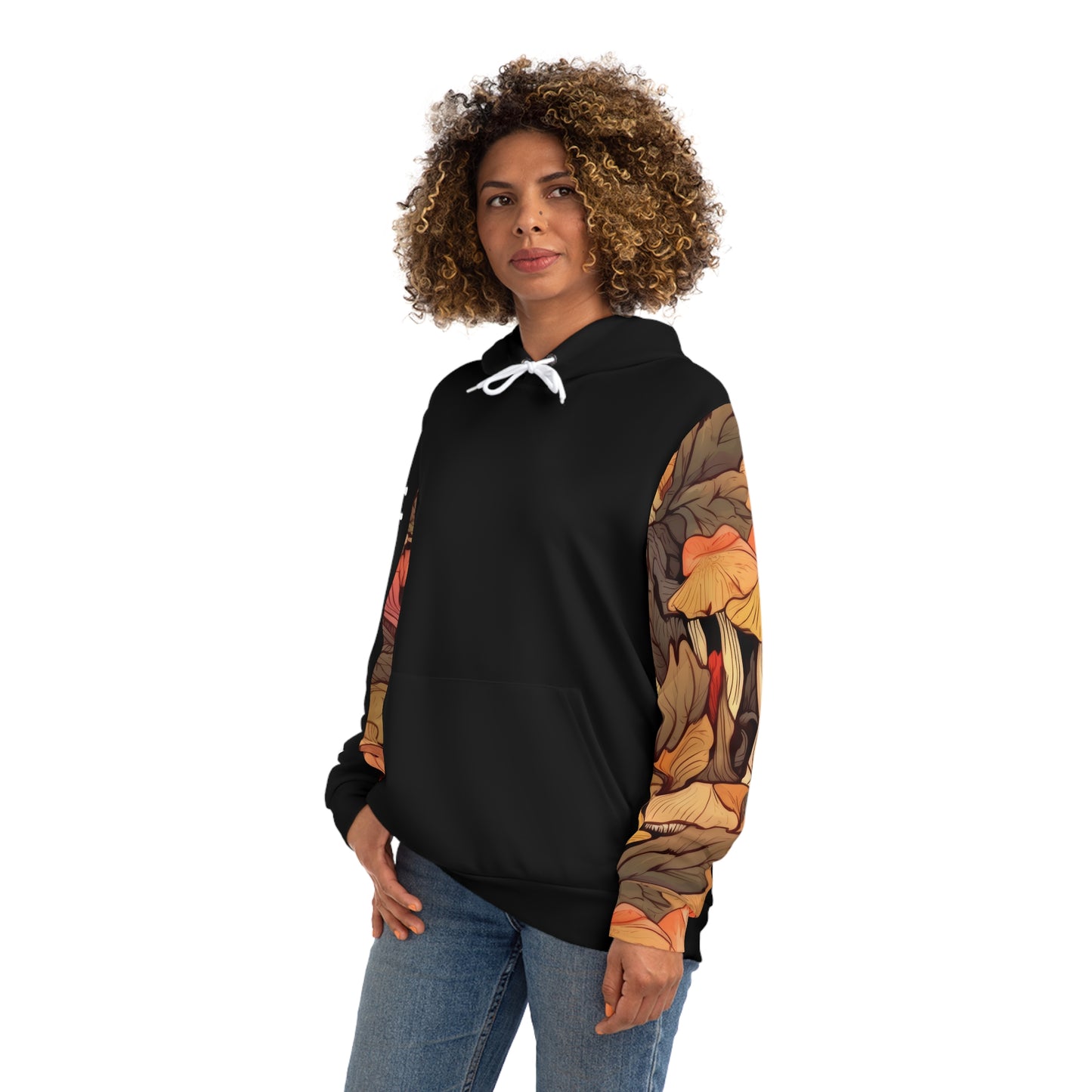 Black Umami Hoodie with Autumn Leaves Sleeve 