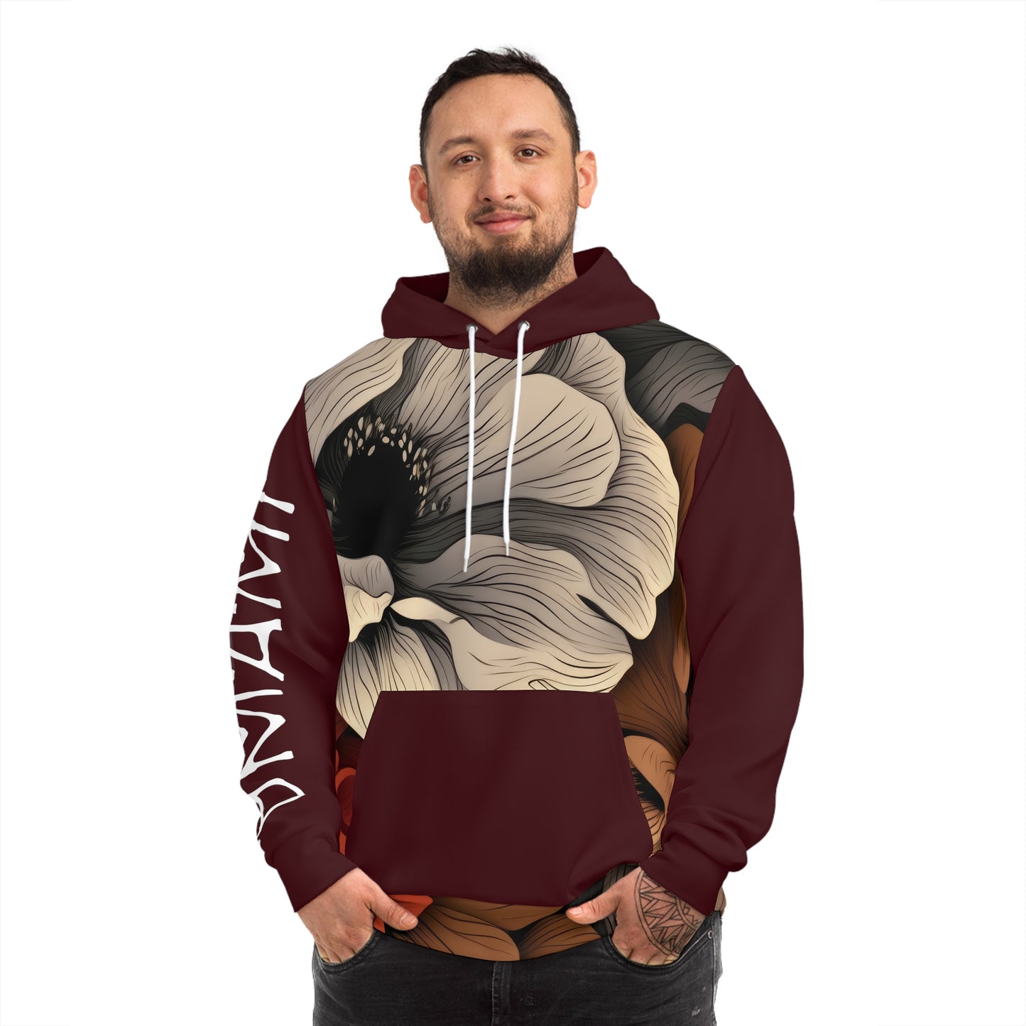 Hoodie Fleurs Champignons Rouge Foncé