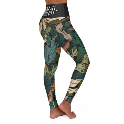 High Waisted Yoga Leggings Leaves Camo 