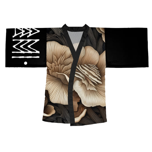 Robes de style kimono Fleurs Champignons Noir