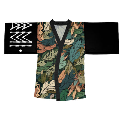 Kimono Style Dresses Leaves Camo Black 