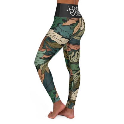 High Waisted Yoga Leggings Leaves Camo 