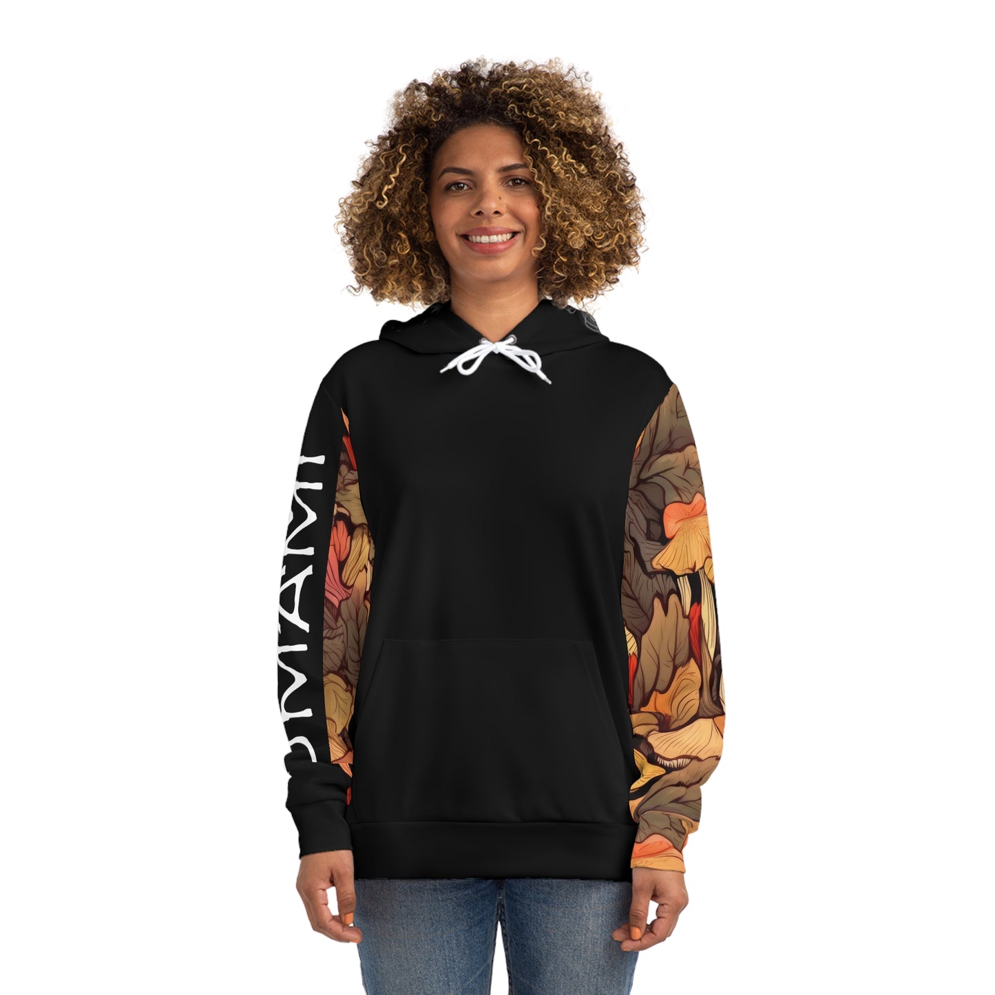 Black Umami Hoodie with Autumn Leaves Sleeve 