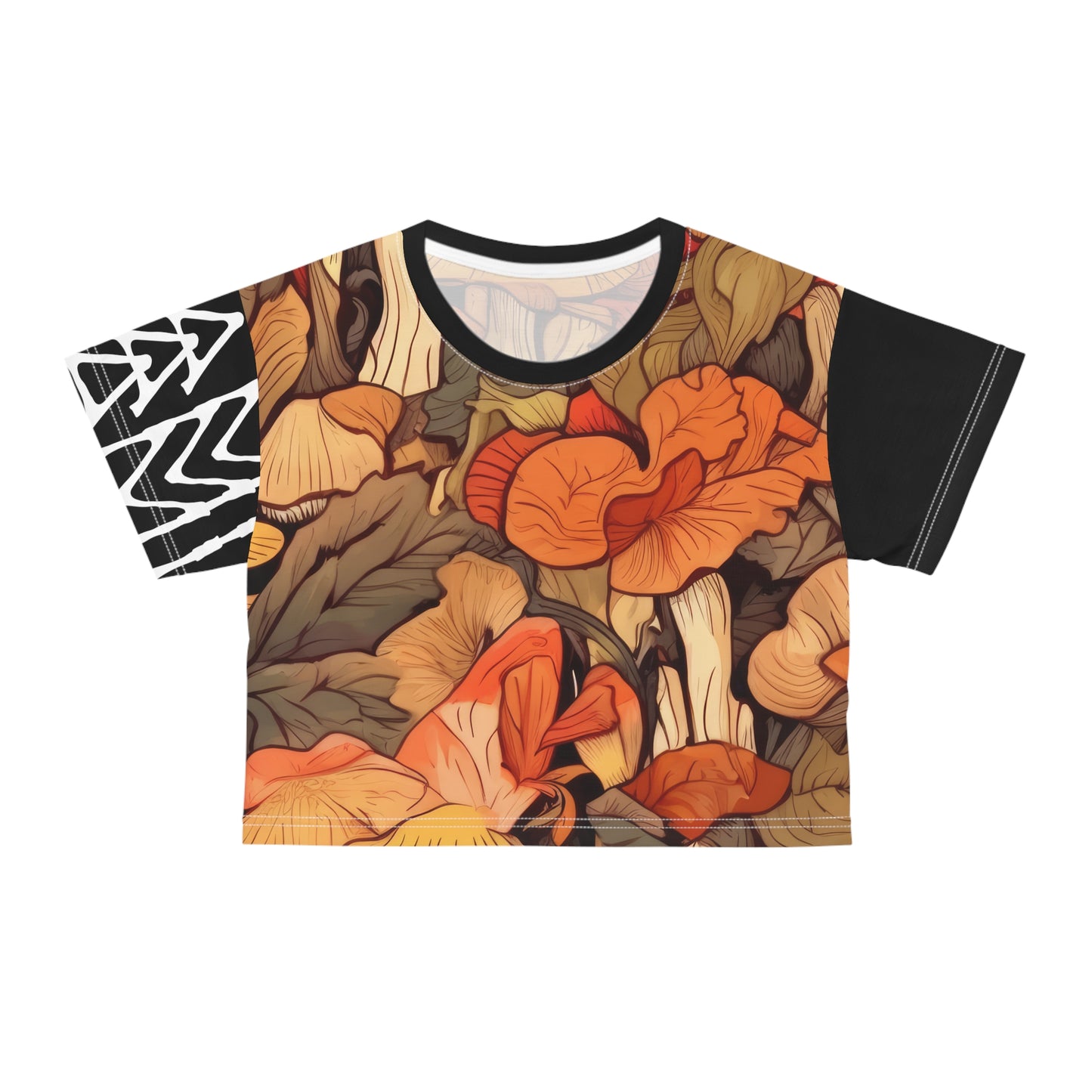 Crop Tee Feuilles d'automne Noir