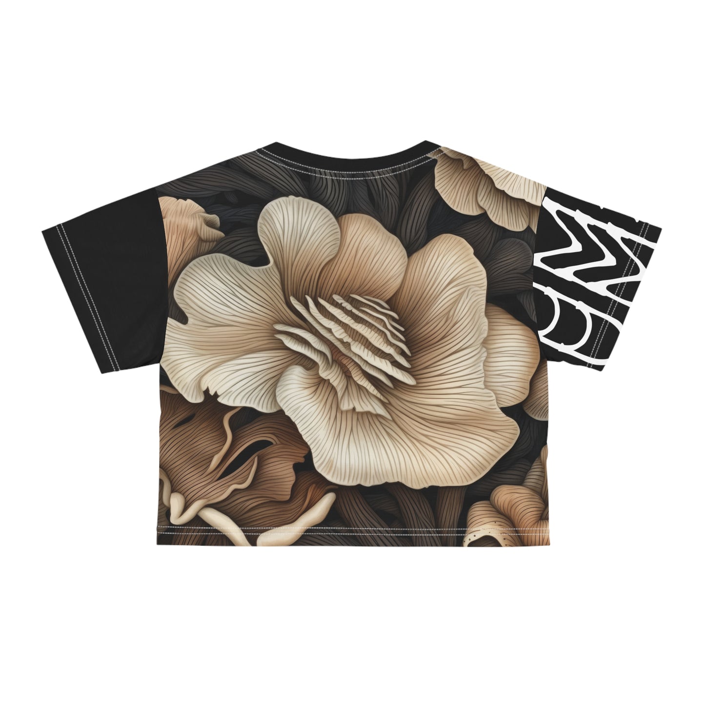 Crop Tee Fleurs Champignons Noir