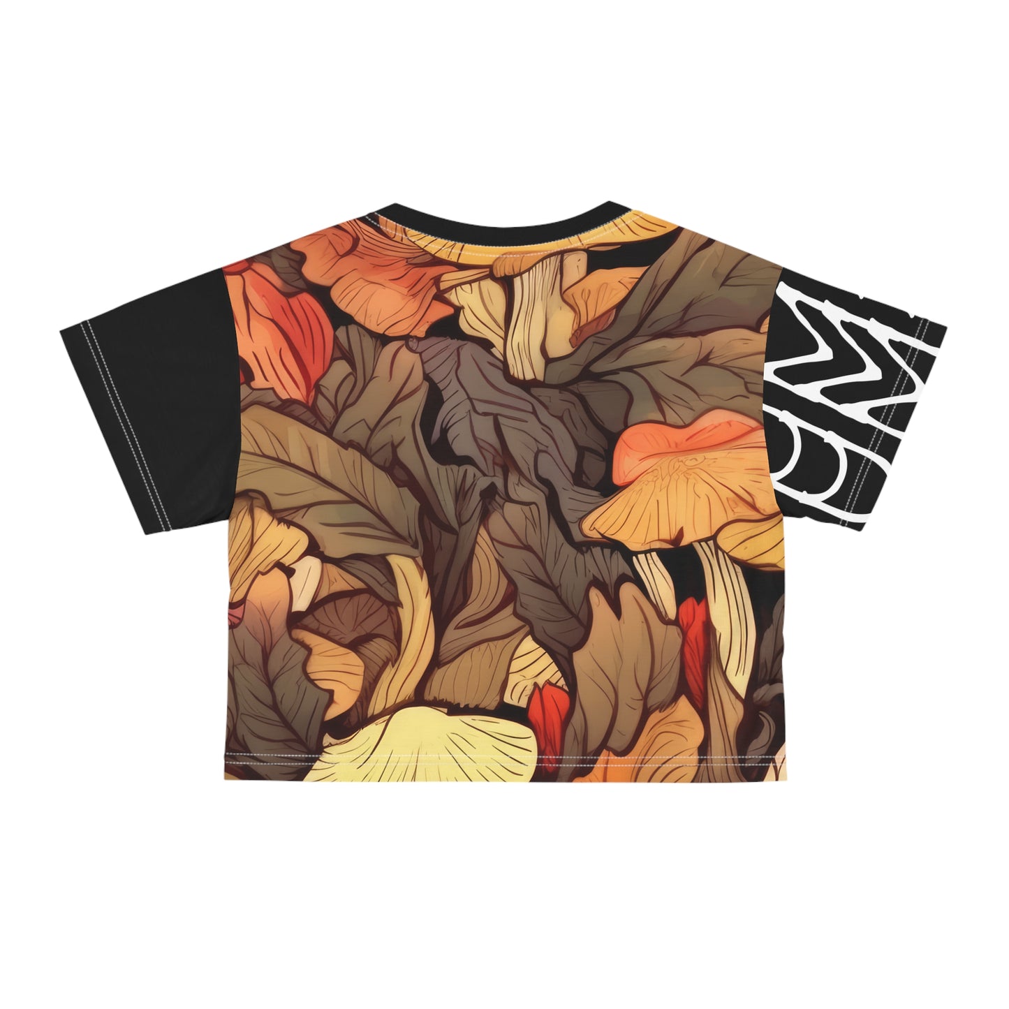 Crop Tee Feuilles d'automne Noir