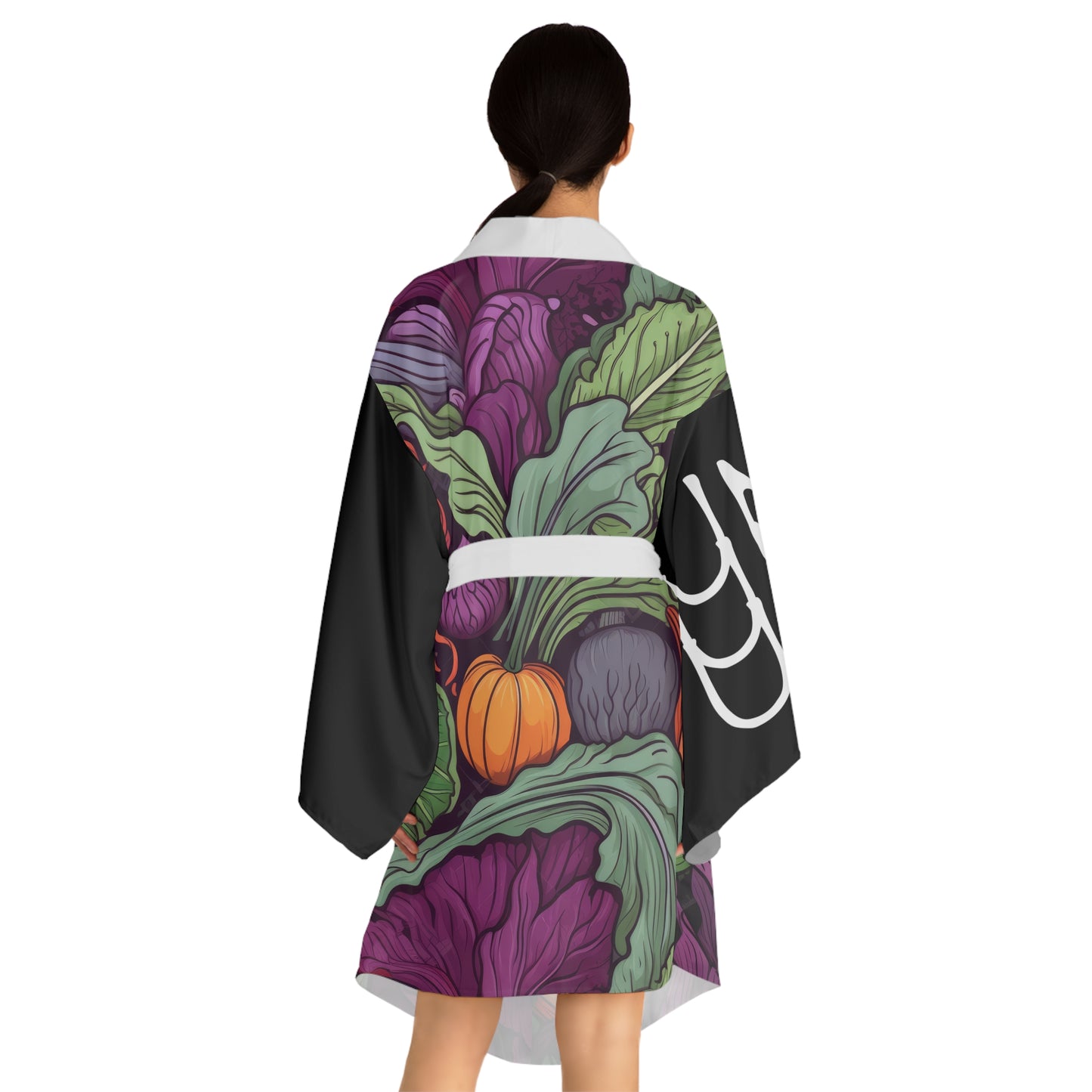 Kimono style dresses Vegetables Black 