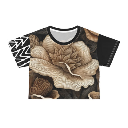 Crop Tee Flowers Mushrooms Black 