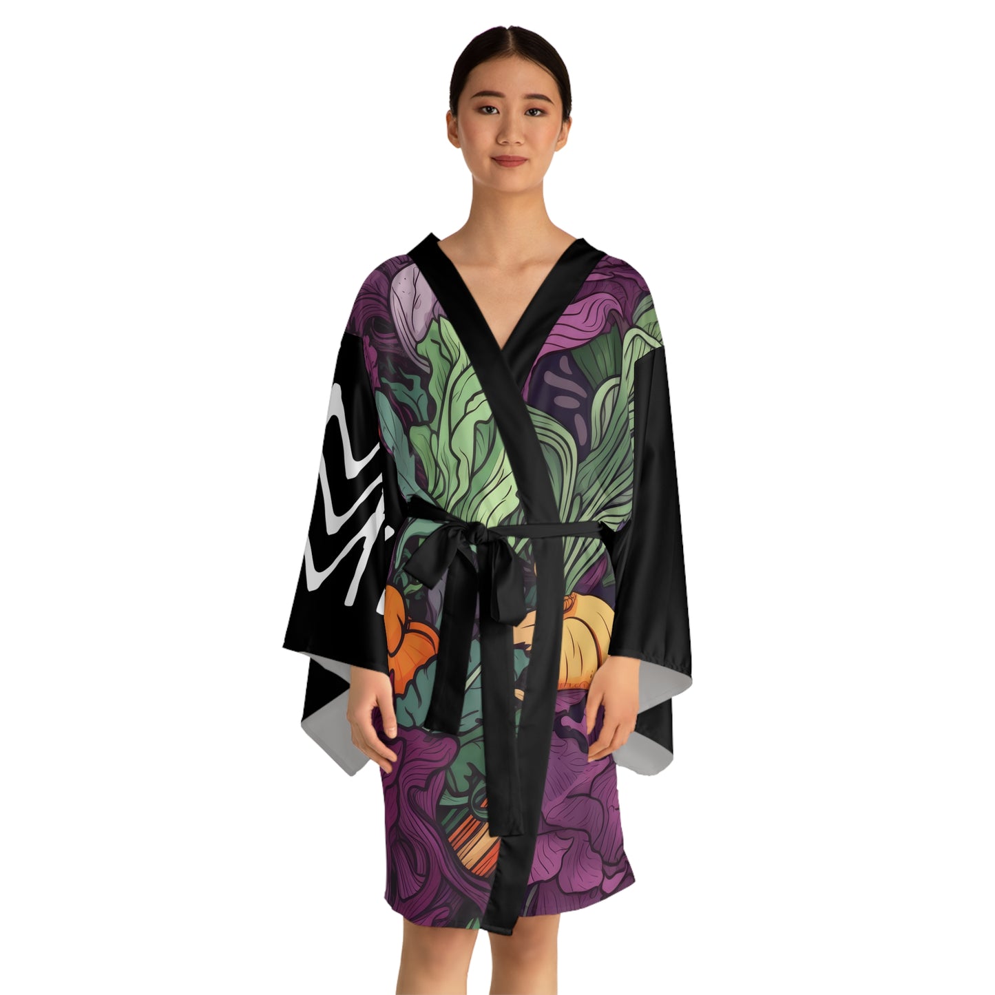 Kimono style dresses Vegetables Black 