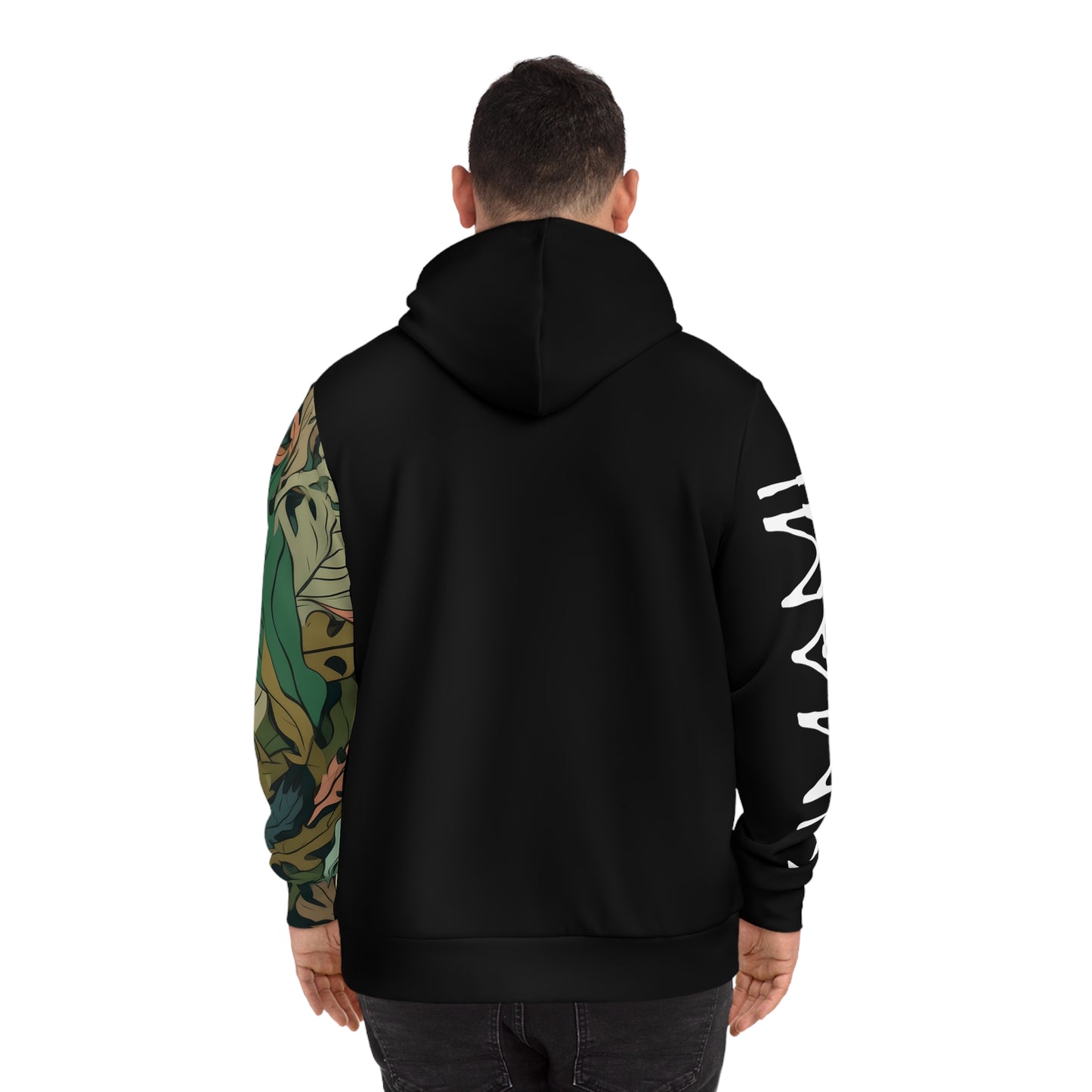 Black Umami Hoodie with Camo Leaf Sleeve 