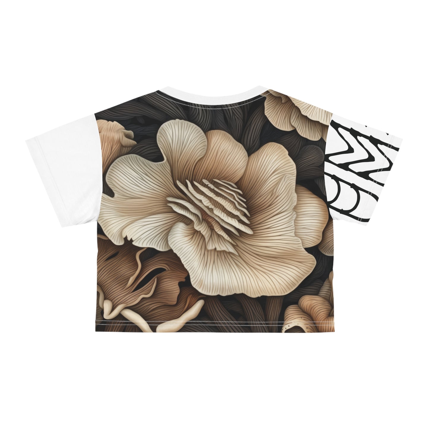 Crop Tee Flowers Mushrooms White 