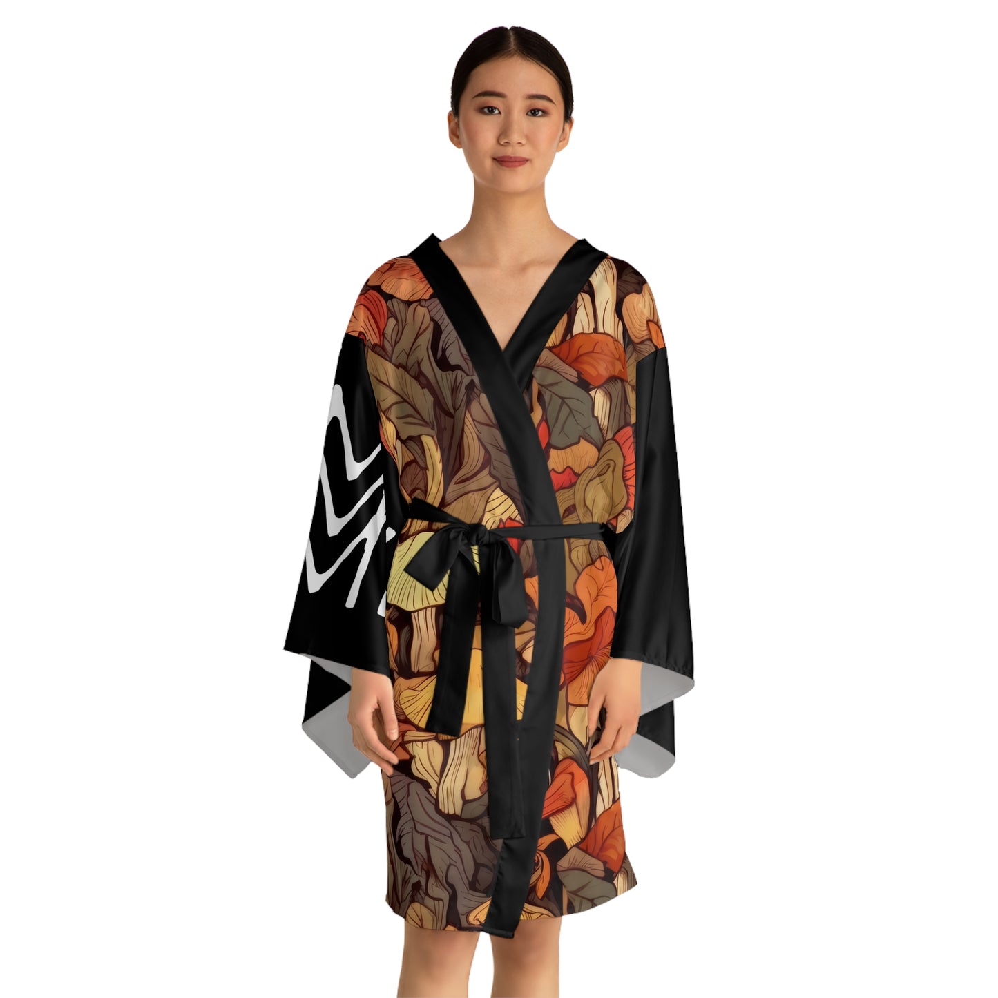 Kimono Style Dresses Autumn Leaves Black 