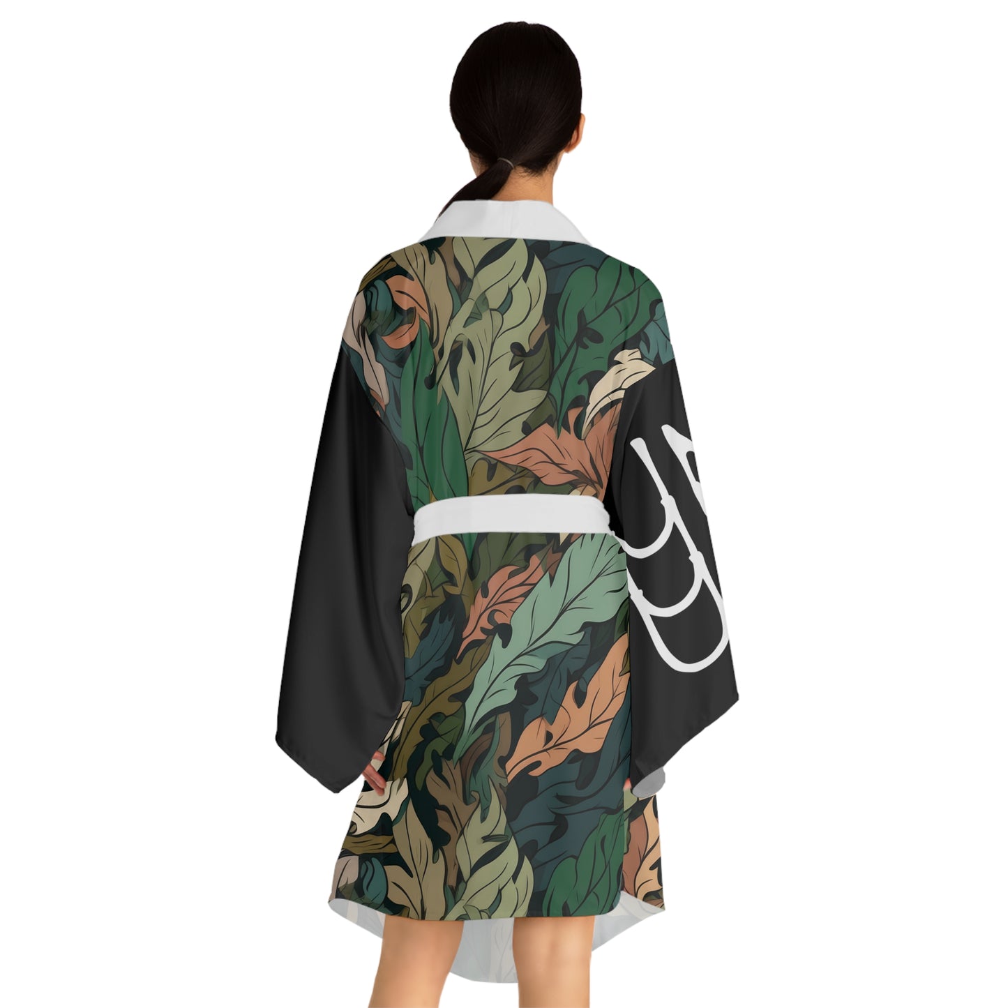 Robes de style kimono Feuilles Camo Noir