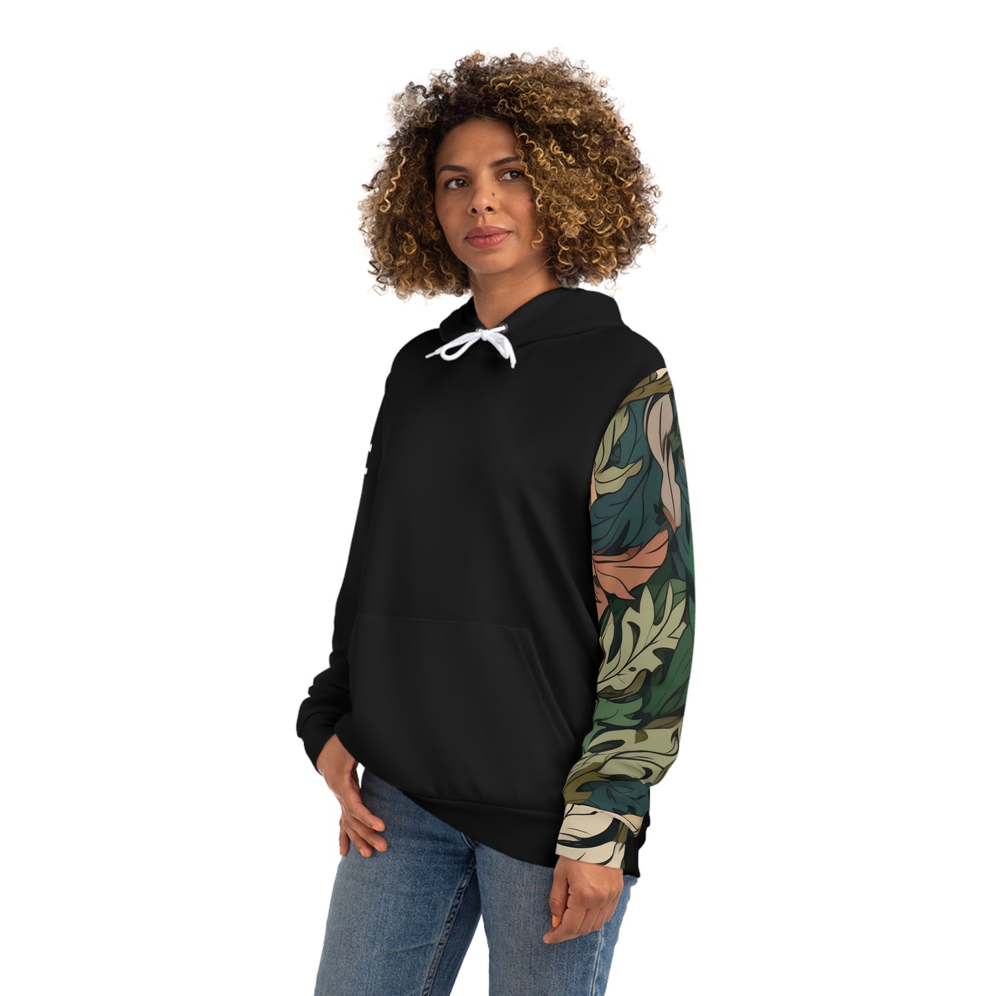 Black Umami Hoodie with Camo Leaf Sleeve 